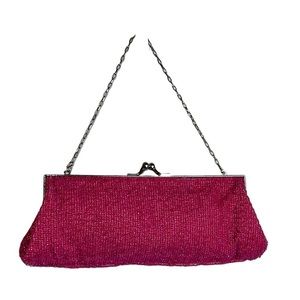 Jessica McClintock Stunning Pink Beaded Evening Bag Chain Strap / Clutch